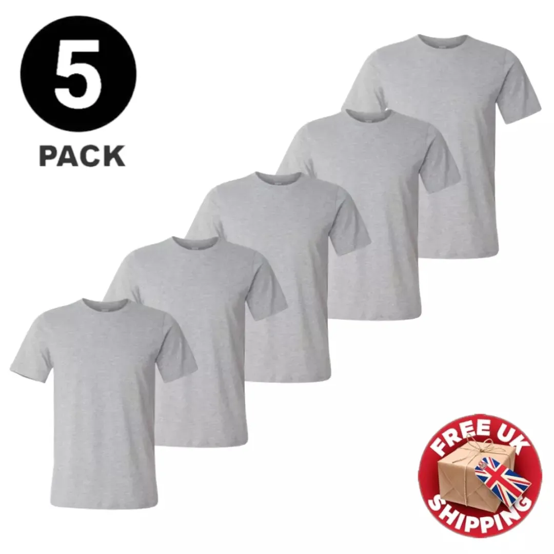 5 Packs Mens T-Shirt Heavy Cotton Plain Short Sleeve Gray Color