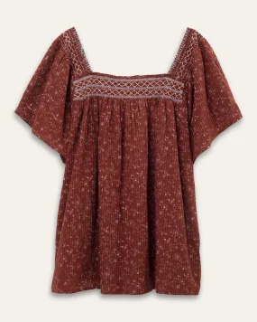 Amy Embroidered Top in Dot Vine | Burgundy