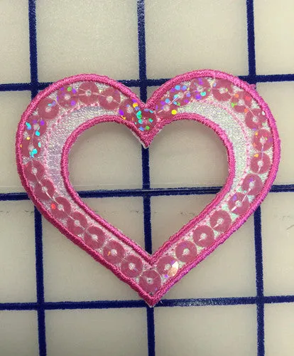 Applique - Sequined Heart Iron-On Pink Close-Out