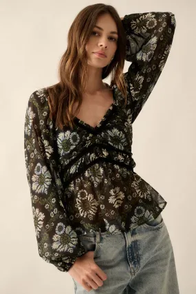 Awakening Beauty Floral Chiffon Peasant Top