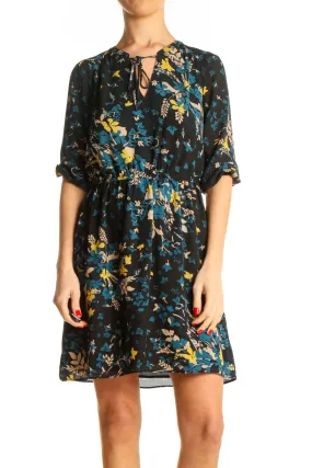 Black Bohemian Floral Print Fit & Flare Dress