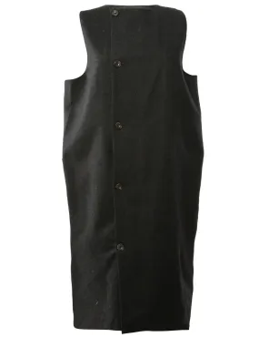 Black Button Front Sleeveless Dress - L