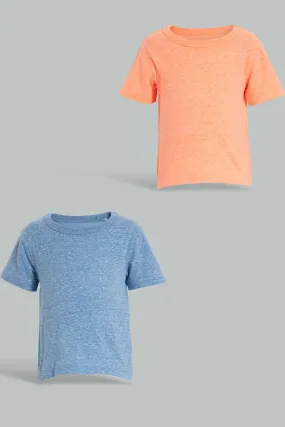 Blue And Peach Solid T-Shirt For Baby Boys (Pack of 2)