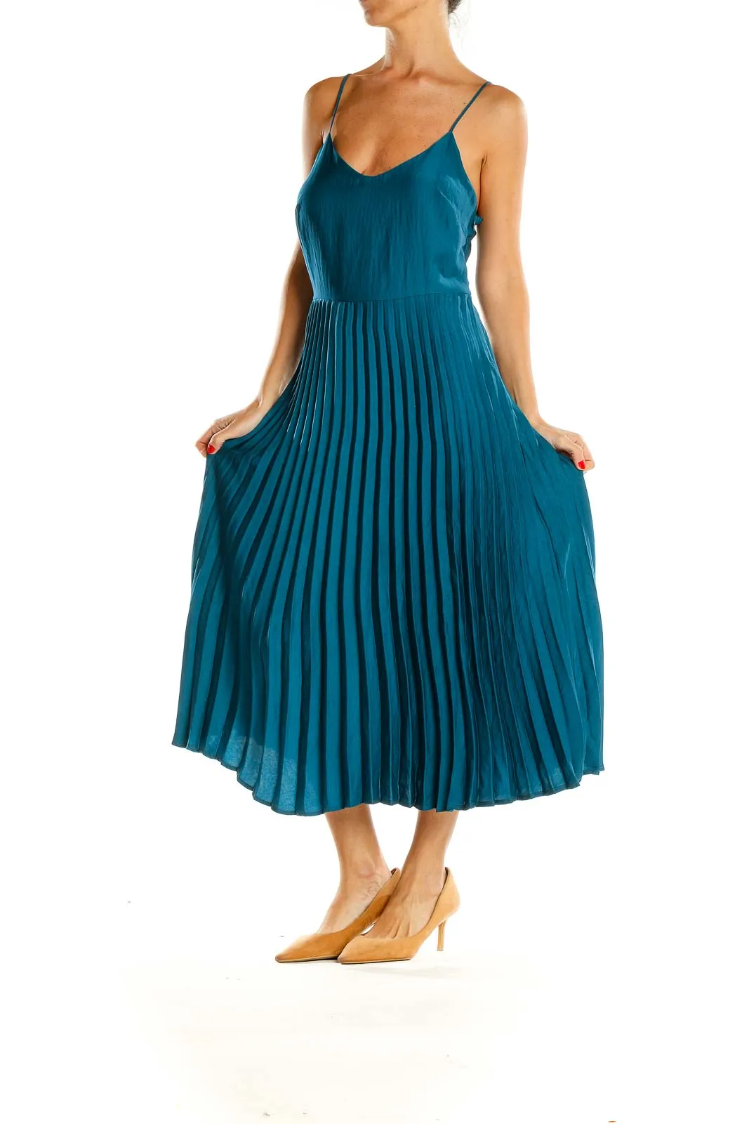 Blue Pleated Fit & Flare Dress