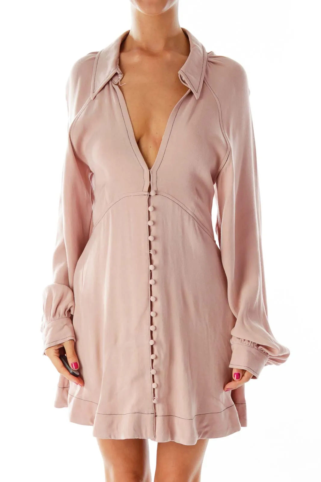 Blush Button-Front Mini Dress with Collar