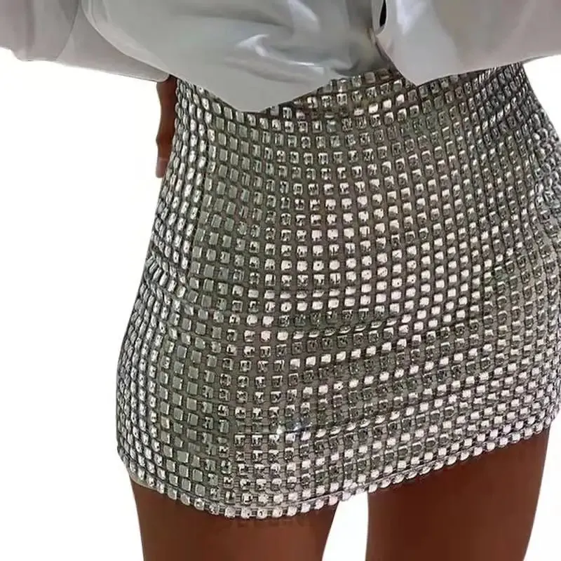 Bonnyshow Women Mini Skirts Sexy Hot Girl Sequined Light-Reflecting & Short Type Sheath Skirt Carnival Party Clothing New Dress