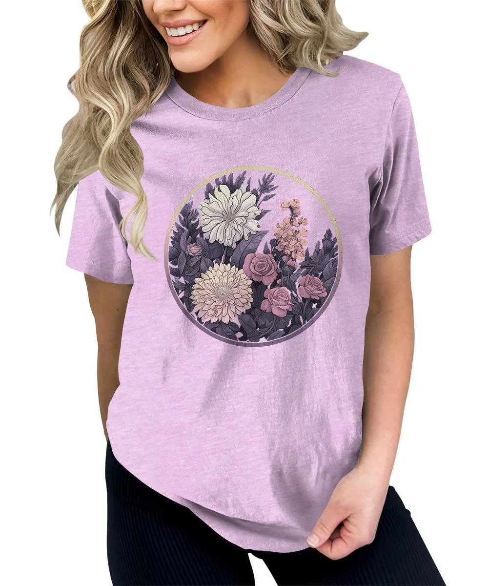 Botanical Floral Moon Graphic Tees For Womens