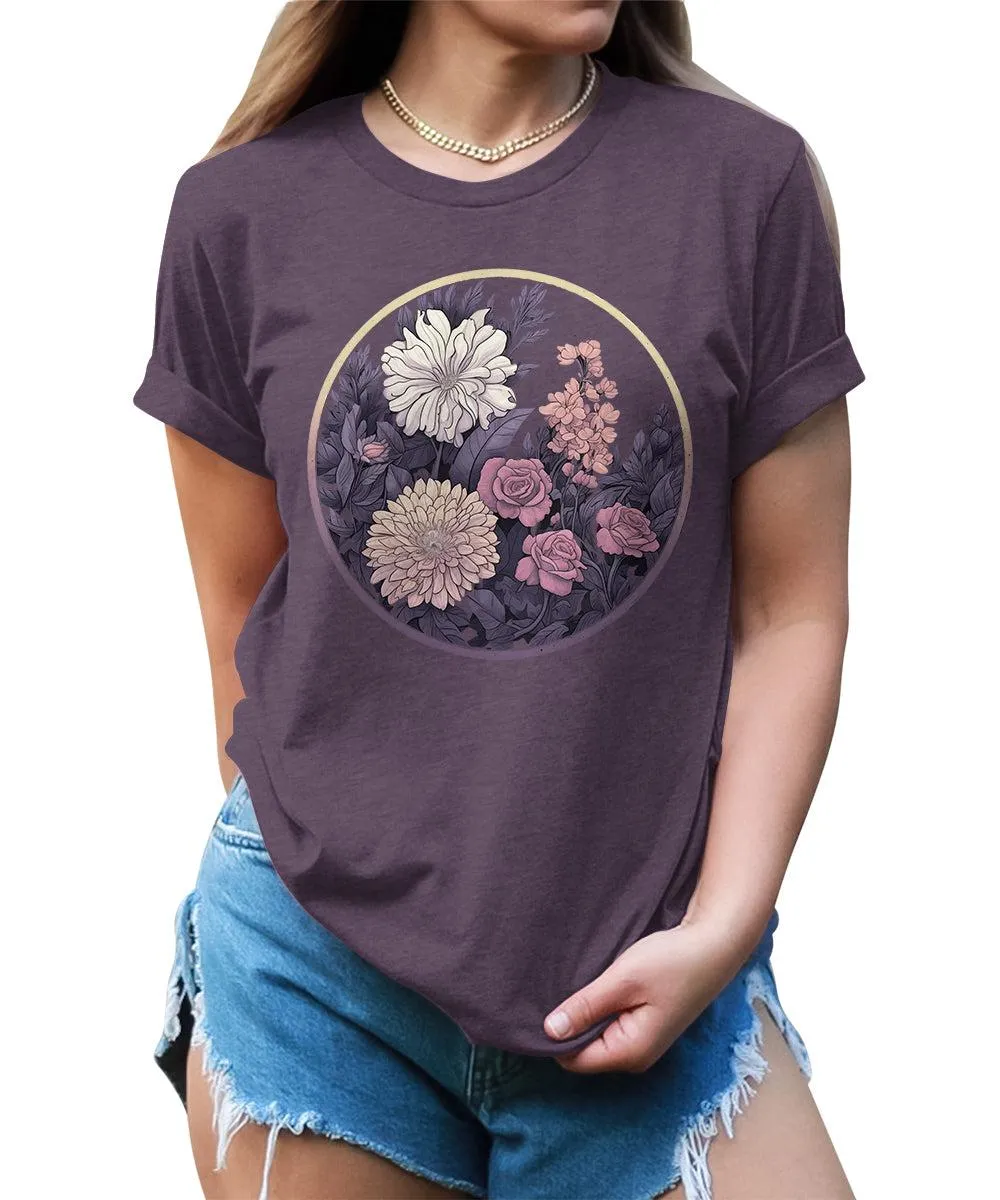 Botanical Floral Moon Graphic Tees For Womens