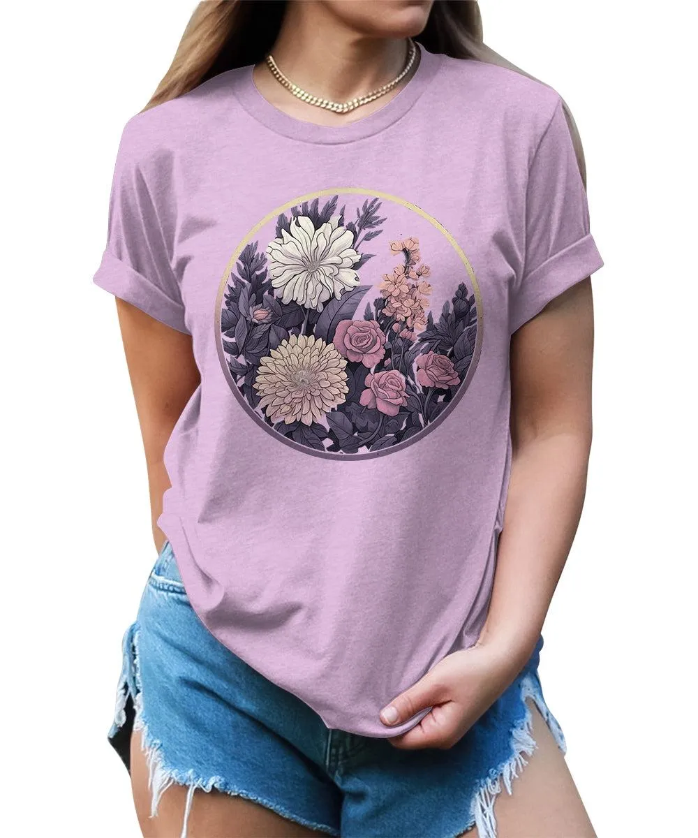 Botanical Floral Moon Graphic Tees For Womens