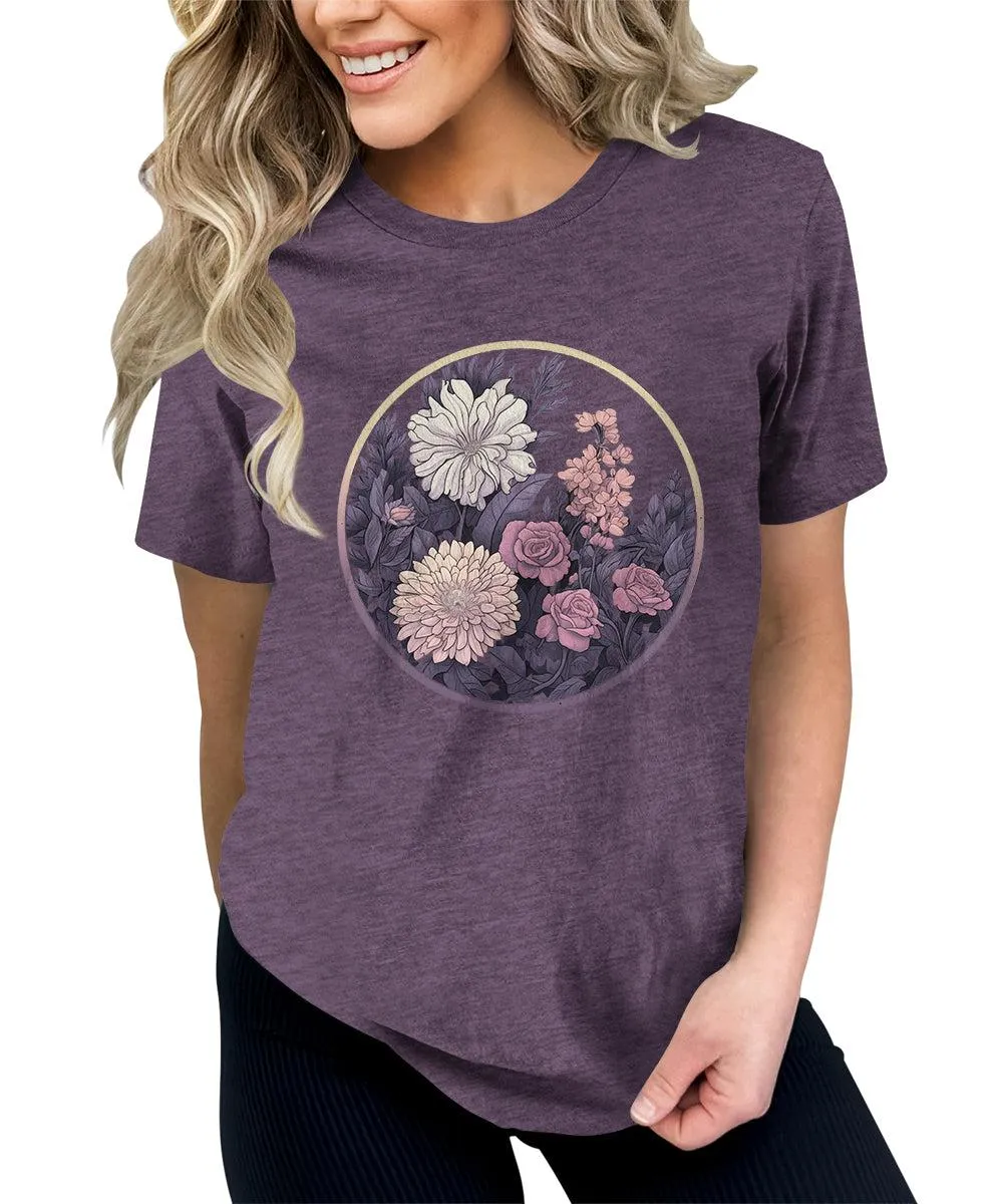 Botanical Floral Moon Graphic Tees For Womens