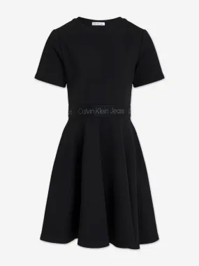 Calvin Klein Girls Punto Tape Fit Flare Dress in Black