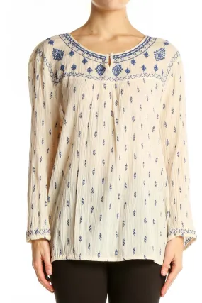 Cream Embroidered Cotton Peasant Top