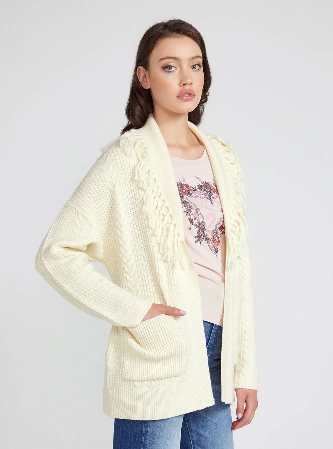 Cream White Long Sleeve Cardigan