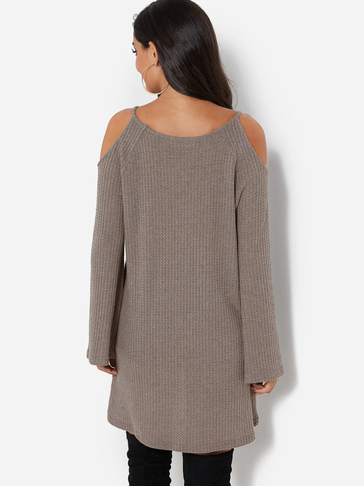 Custom Cold Shoulder Plain Long Sleeve Grey Top