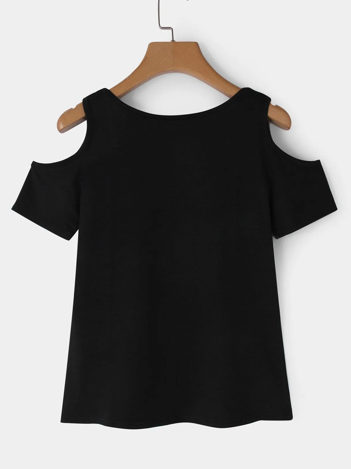 Custom Cold Shoulder Plain Short Sleeve Black T-Shirts