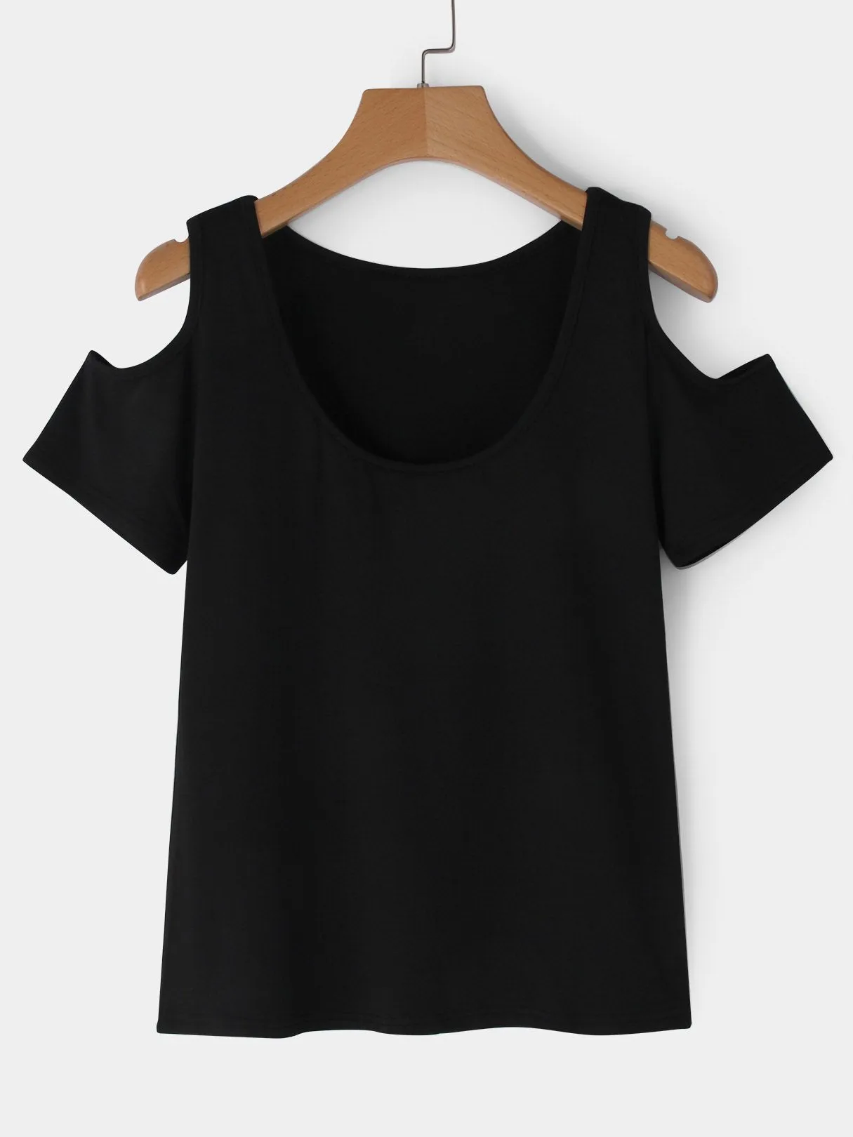 Custom Cold Shoulder Plain Short Sleeve Black T-Shirts