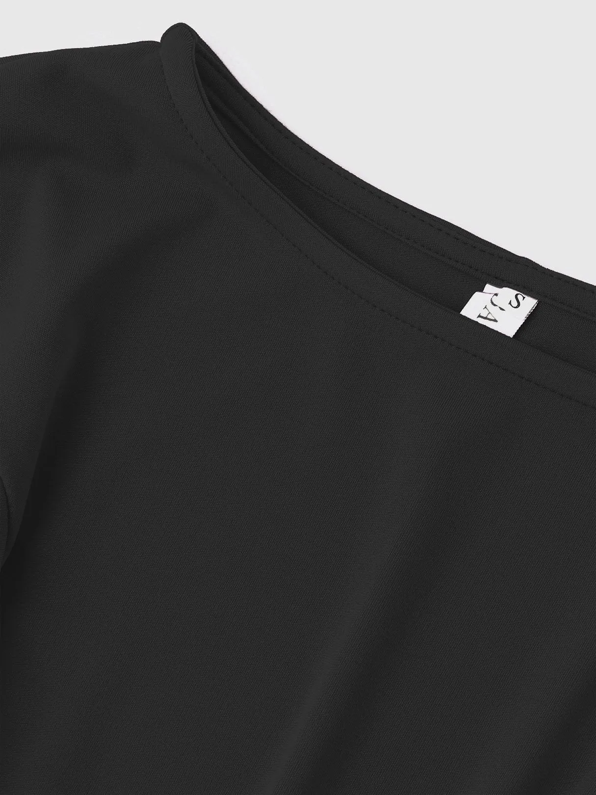 Custom Crew Neck Plain Long Sleeve Flounced Hem Black T-Shirts