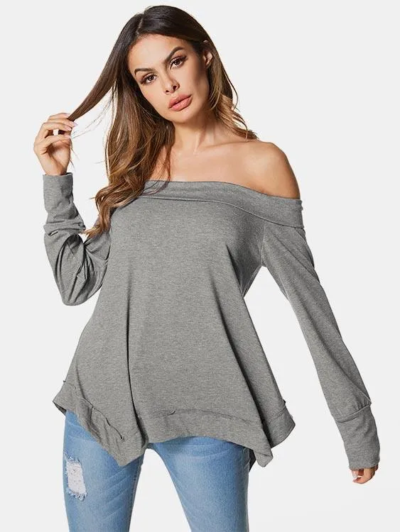 Custom Off The Shoulder Plain Long Sleeve T-Shirt