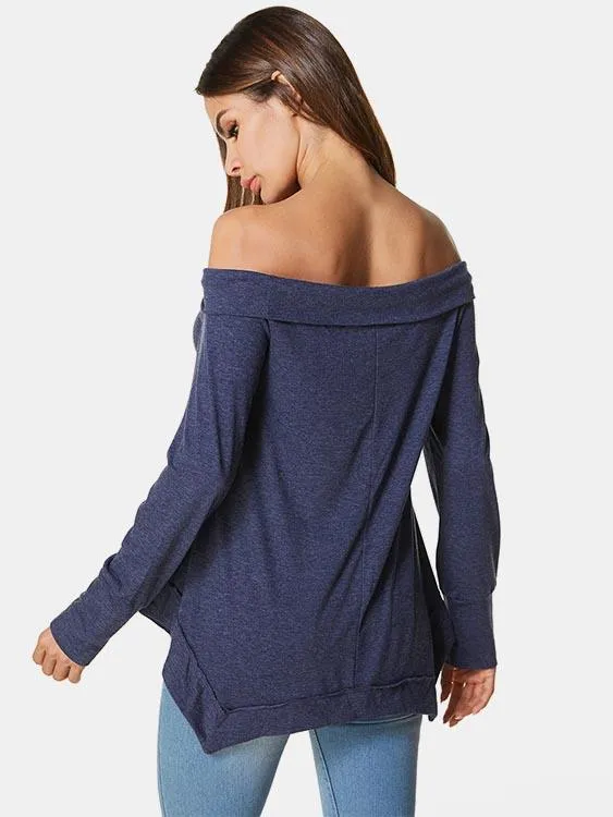 Custom Off The Shoulder Plain Long Sleeve T-Shirt