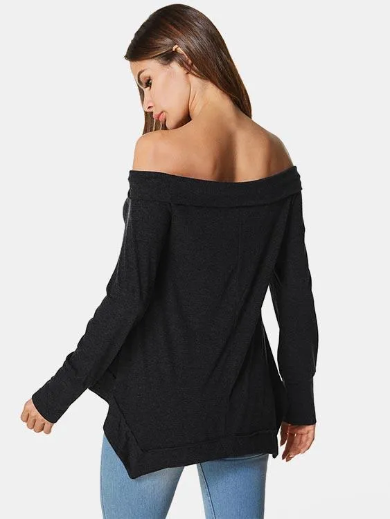 Custom Off The Shoulder Plain Long Sleeve T-Shirt