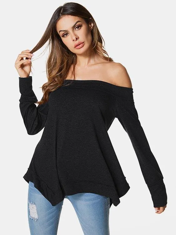 Custom Off The Shoulder Plain Long Sleeve T-Shirt