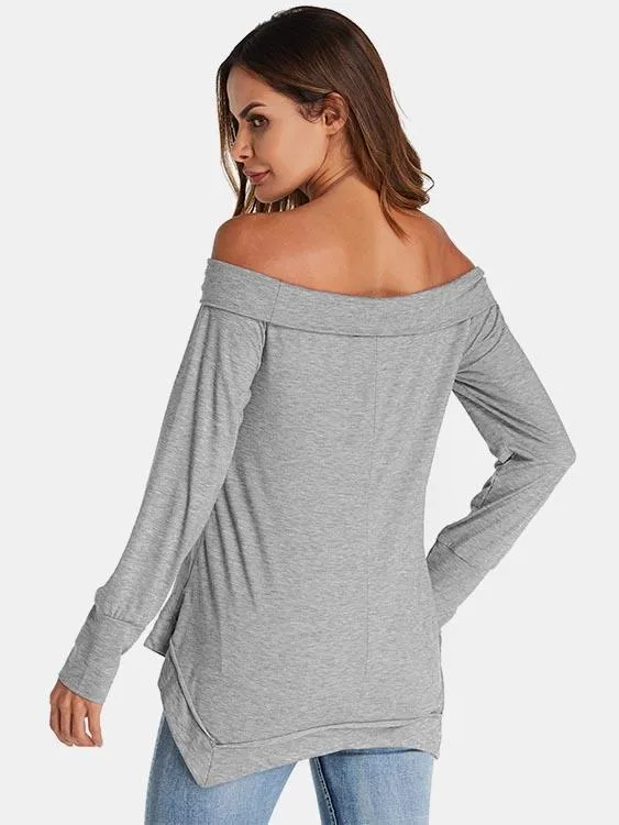 Custom Off The Shoulder Plain Long Sleeve T-Shirt