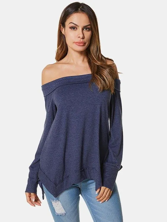 Custom Off The Shoulder Plain Long Sleeve T-Shirt