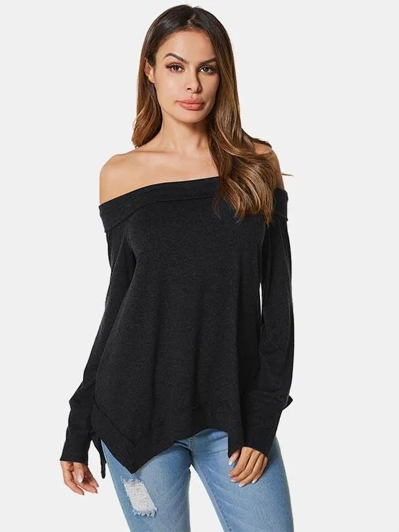 Custom Off The Shoulder Plain Long Sleeve T-Shirt