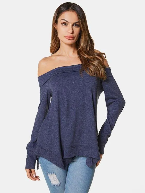 Custom Off The Shoulder Plain Long Sleeve T-Shirt