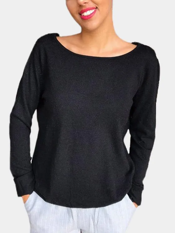 Custom Round Neck Plain Lace Backless Long Sleeve Black T-Shirts