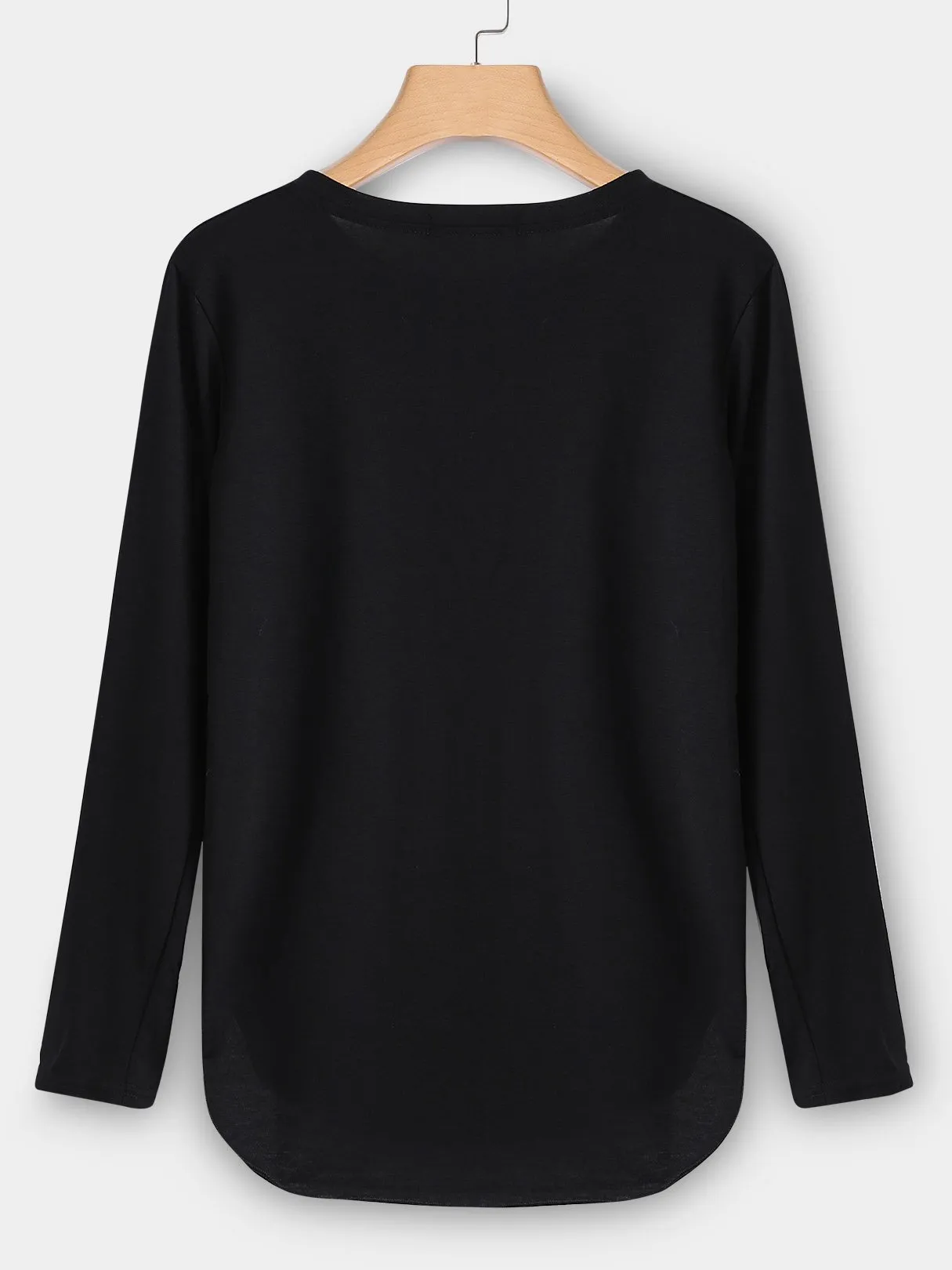 Custom Round Neck Plain Long Sleeve Curved Hem T-Shirts