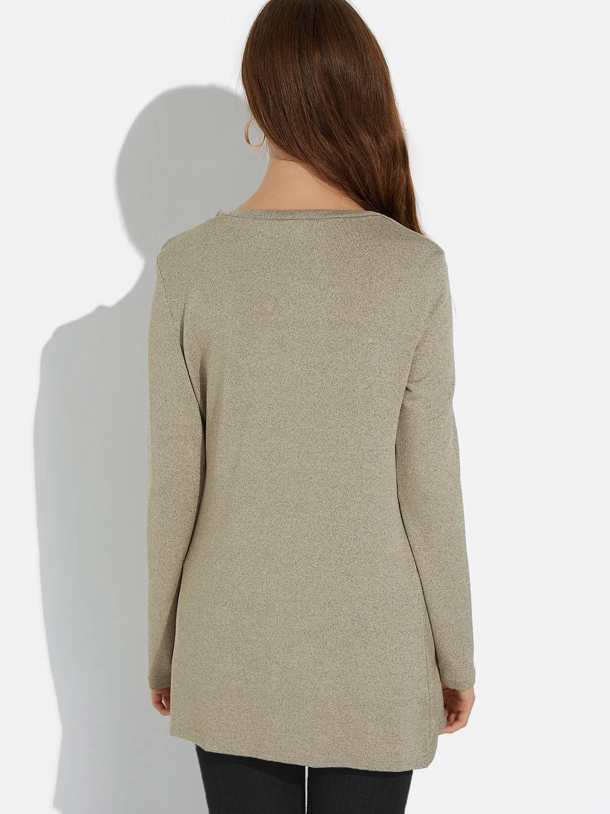 Custom Round Neck Plain Long Sleeve Irregular Hem Tee