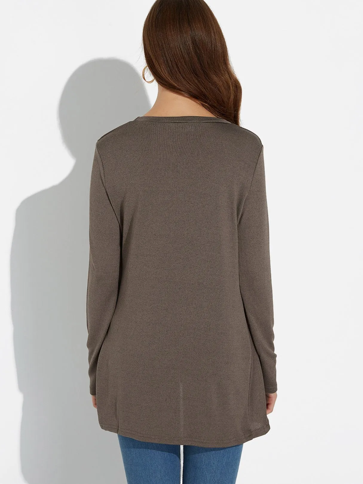 Custom Round Neck Plain Long Sleeve Irregular Hem Tee