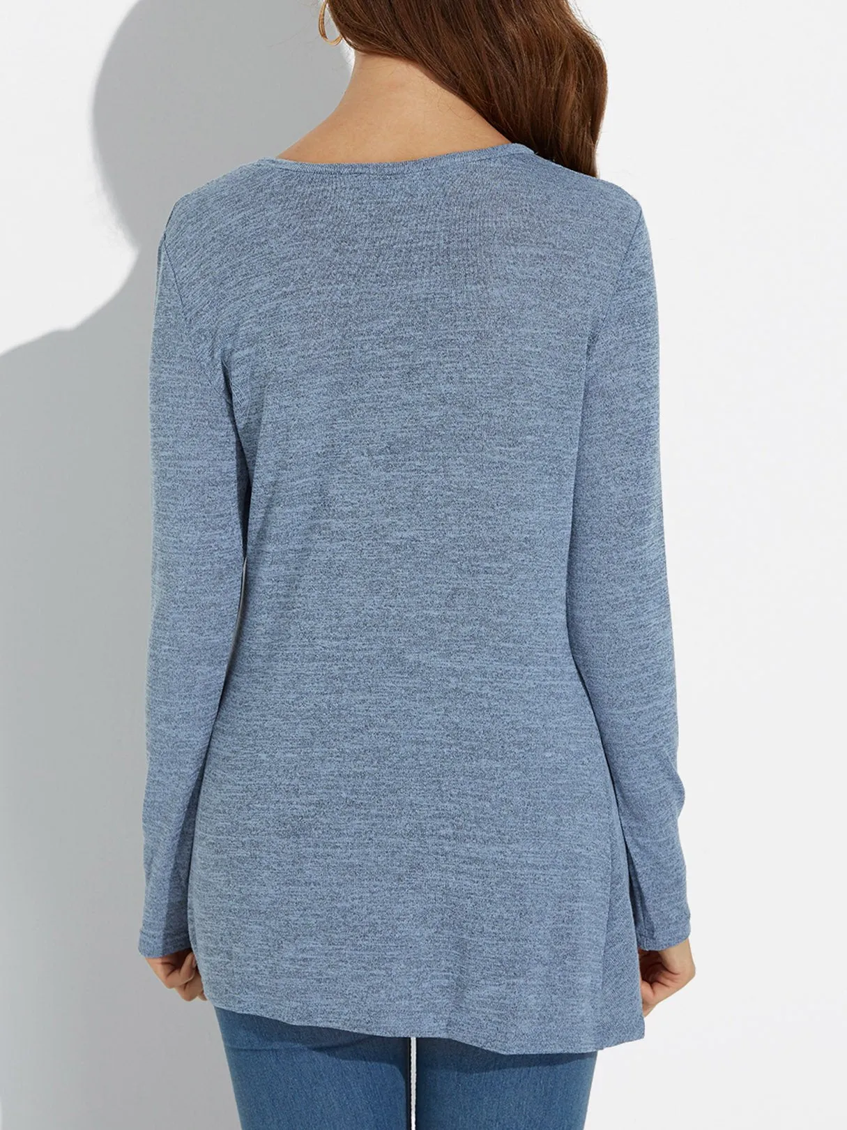 Custom Round Neck Plain Long Sleeve Irregular Hem Tee