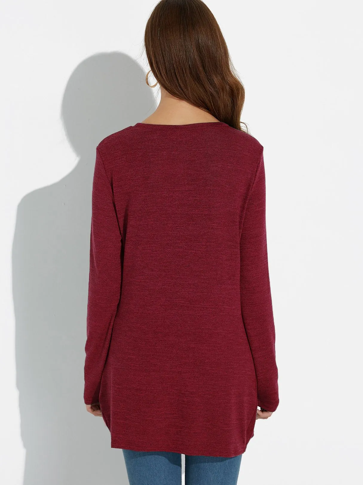 Custom Round Neck Plain Long Sleeve Irregular Hem Tee