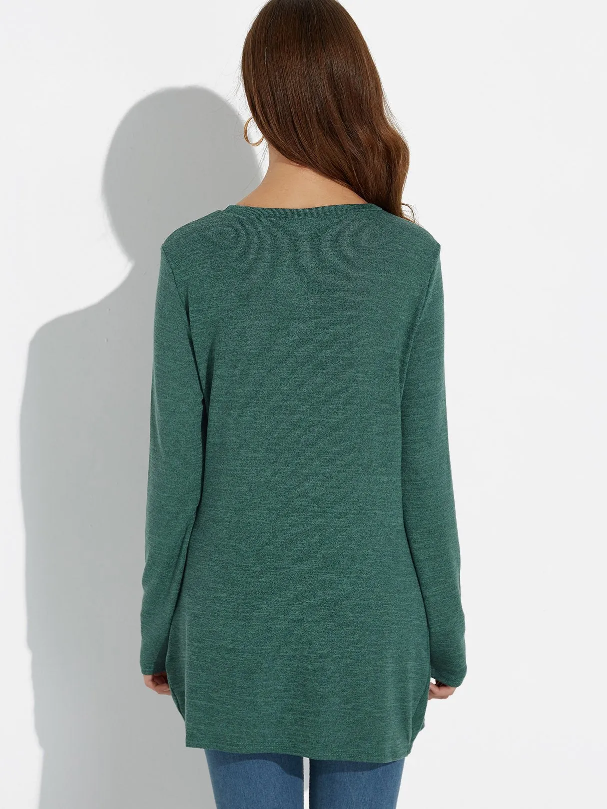 Custom Round Neck Plain Long Sleeve Irregular Hem Tee