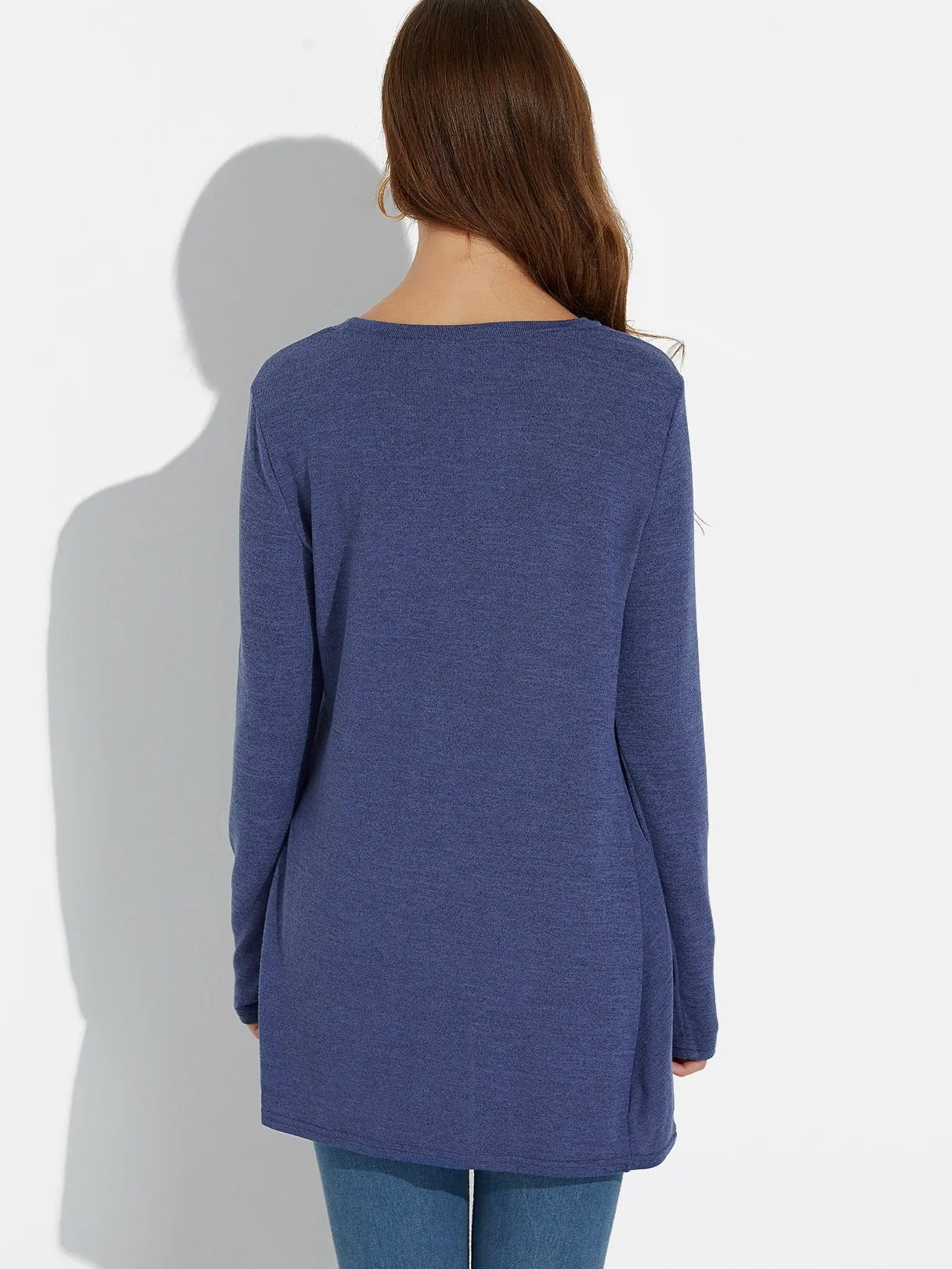 Custom Round Neck Plain Long Sleeve Irregular Hem Tee