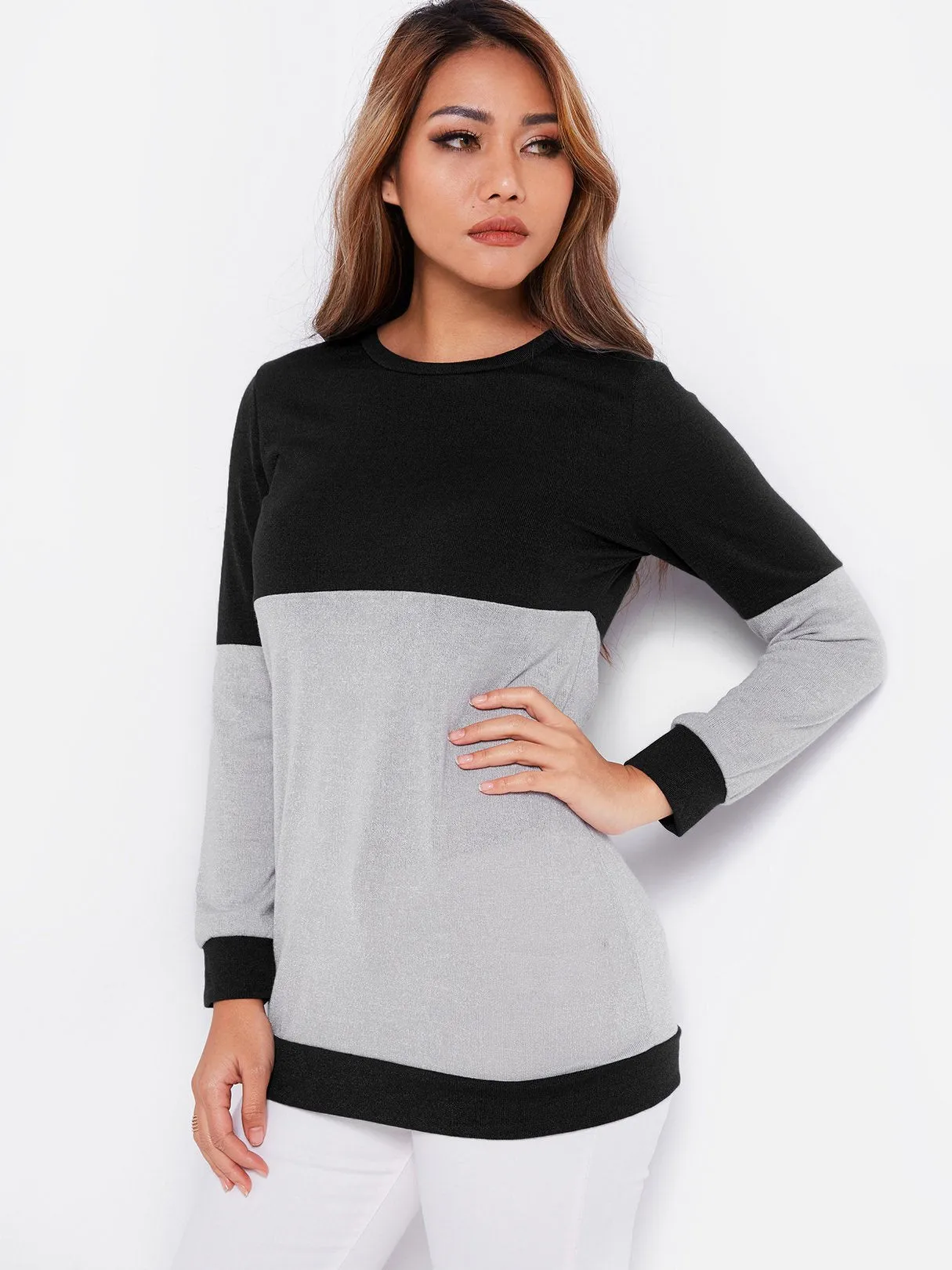 Custom Round Neck Plain Long Sleeve Tee