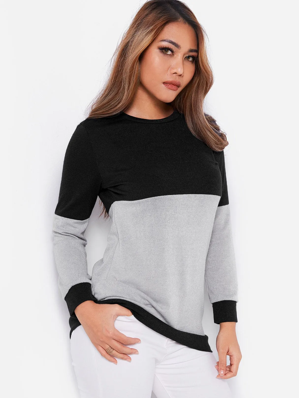 Custom Round Neck Plain Long Sleeve Tee