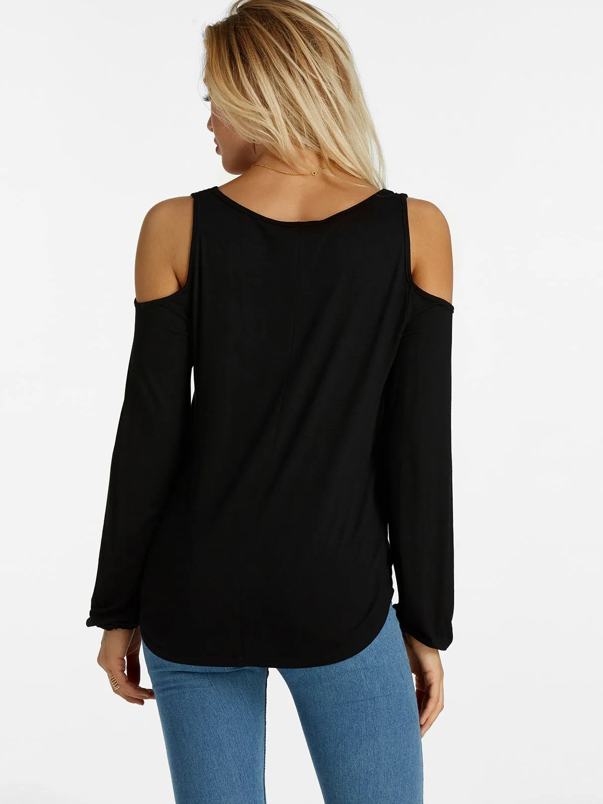 Custom V-Neck Cold Shoulder Plain Crossed Front Cut Out Pleated Long Sleeve T-Shirts