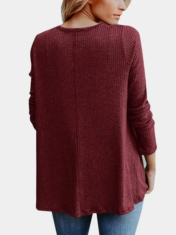 Custom V-Neck Plain Long Sleeve Burgundy T-Shirts