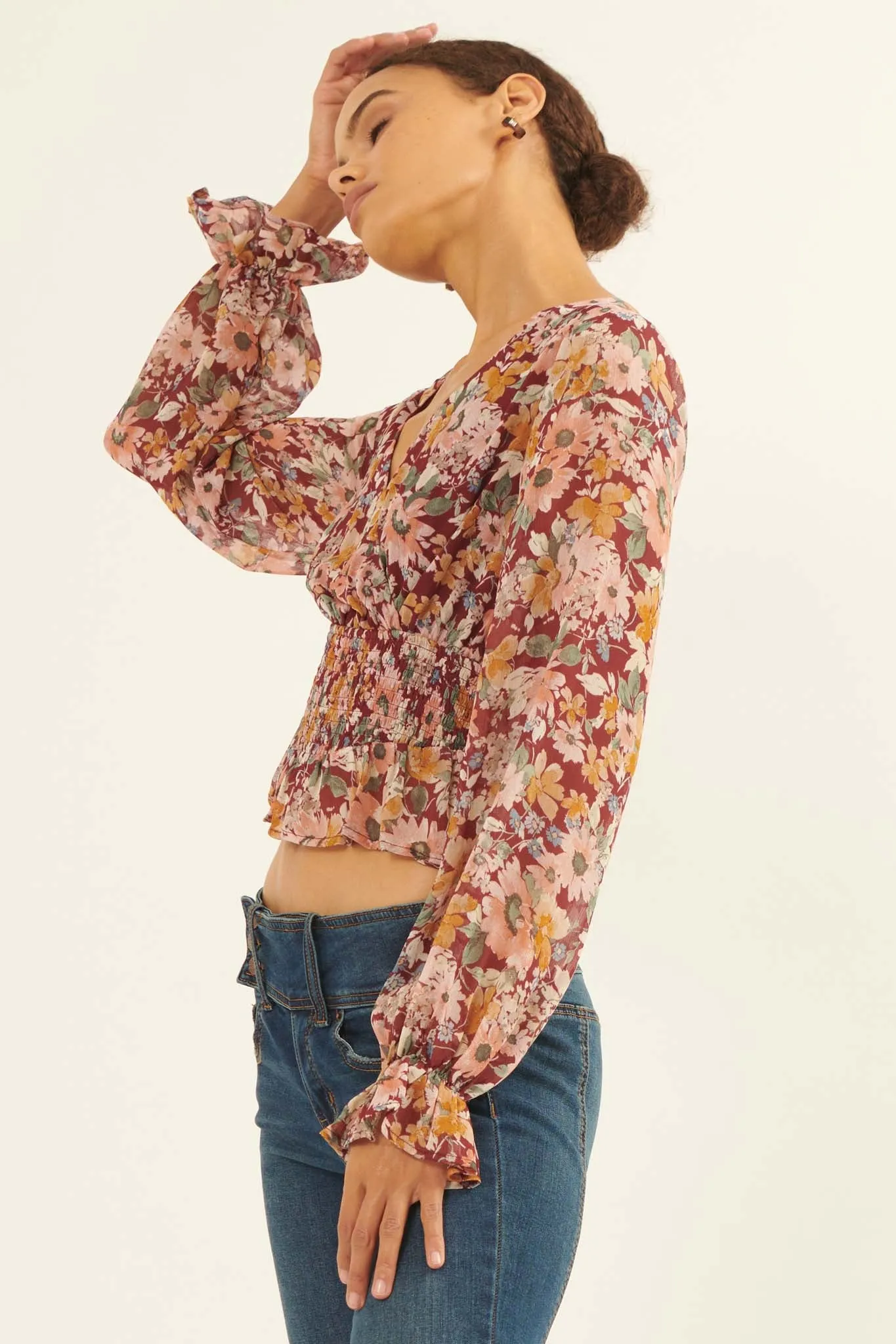 Days Go By Floral Chiffon Peasant Top