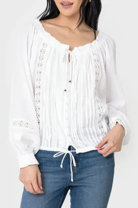 Elan Ruffle Trim Peasant Top