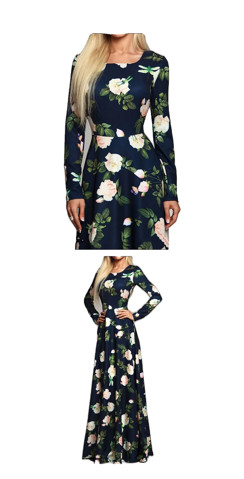 Elegant Robe Long Sleeve Printed Sexy Slim Party Dress For Women