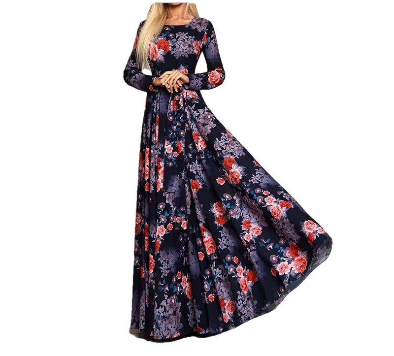 Elegant Robe Long Sleeve Printed Sexy Slim Party Dress For Women