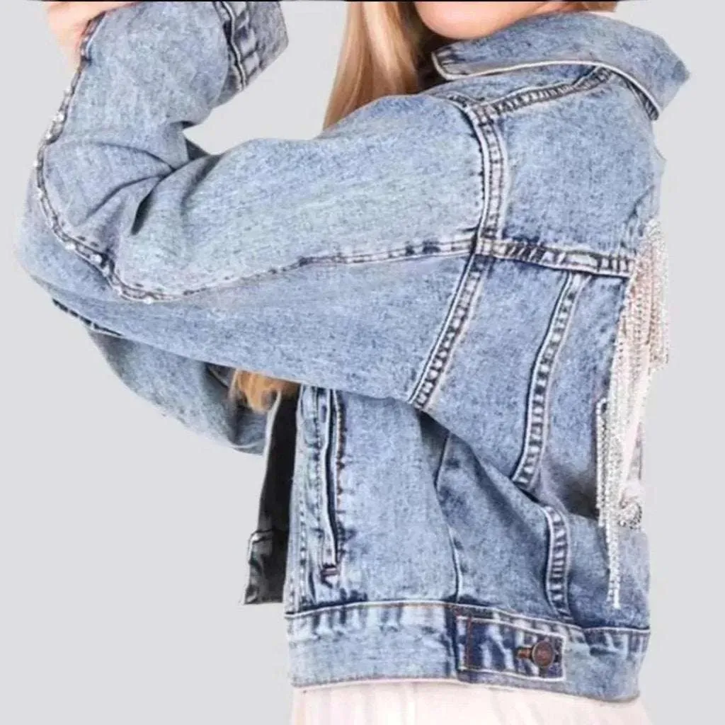 Embellished heart jean jacket for women