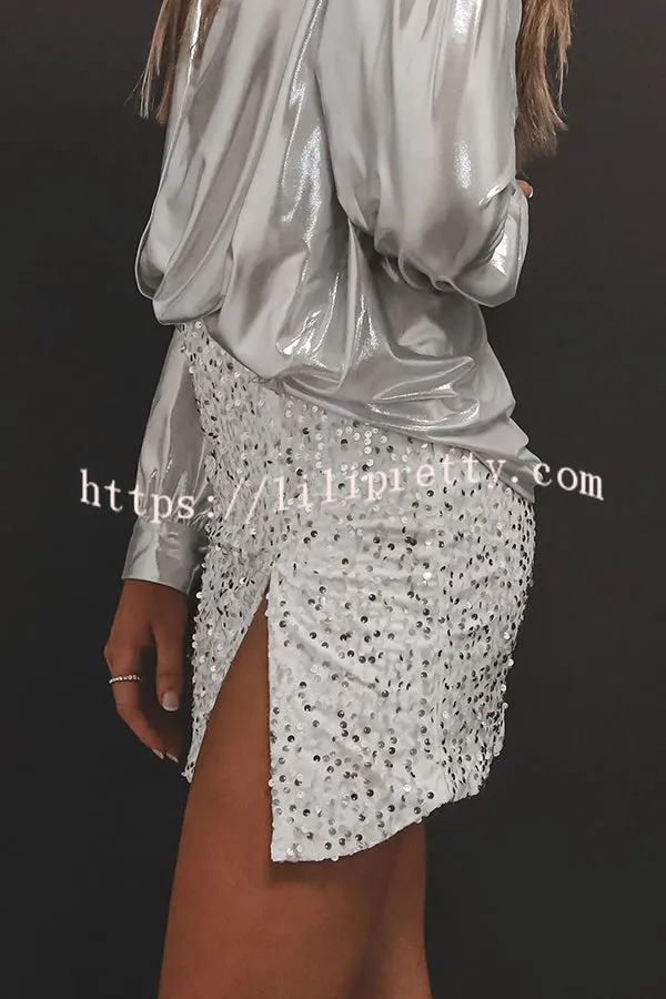 Eye Catching Sequined Back Zip High Slit Skirt