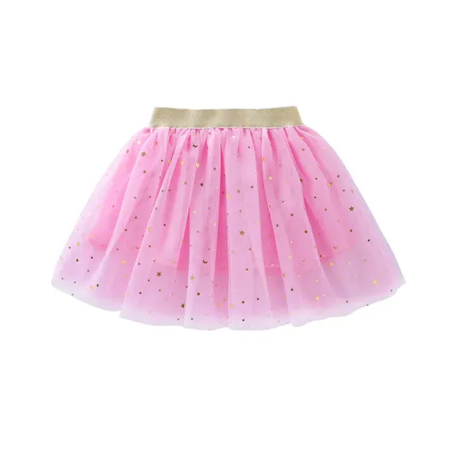 Fashion Kids Mesh Miniskirts Girls Princess Stars Glitter Dance Ballet Tutu Brand Sequin Party Girl Skirt Elastic