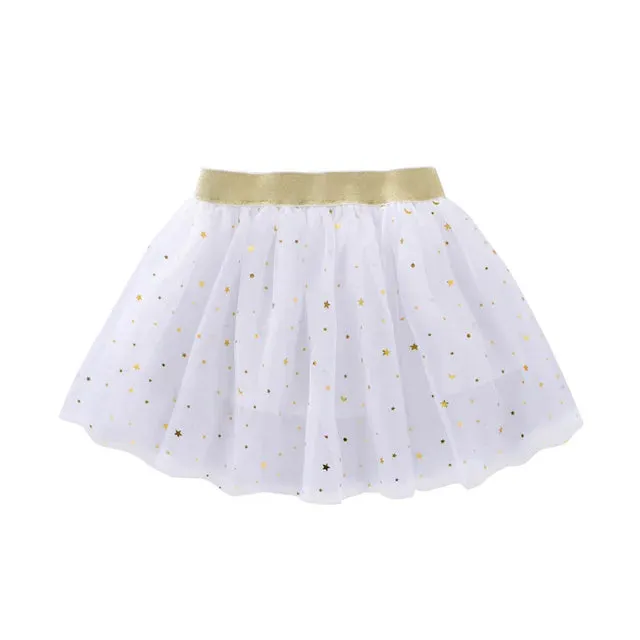 Fashion Kids Mesh Miniskirts Girls Princess Stars Glitter Dance Ballet Tutu Brand Sequin Party Girl Skirt Elastic