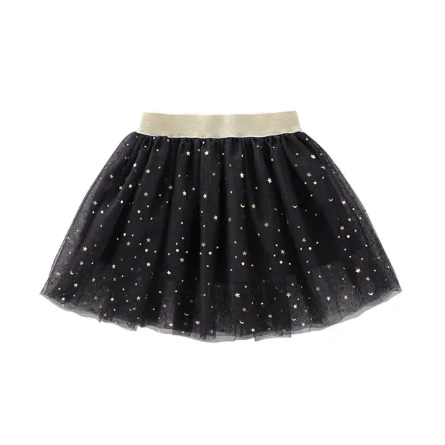 Fashion Kids Mesh Miniskirts Girls Princess Stars Glitter Dance Ballet Tutu Brand Sequin Party Girl Skirt Elastic